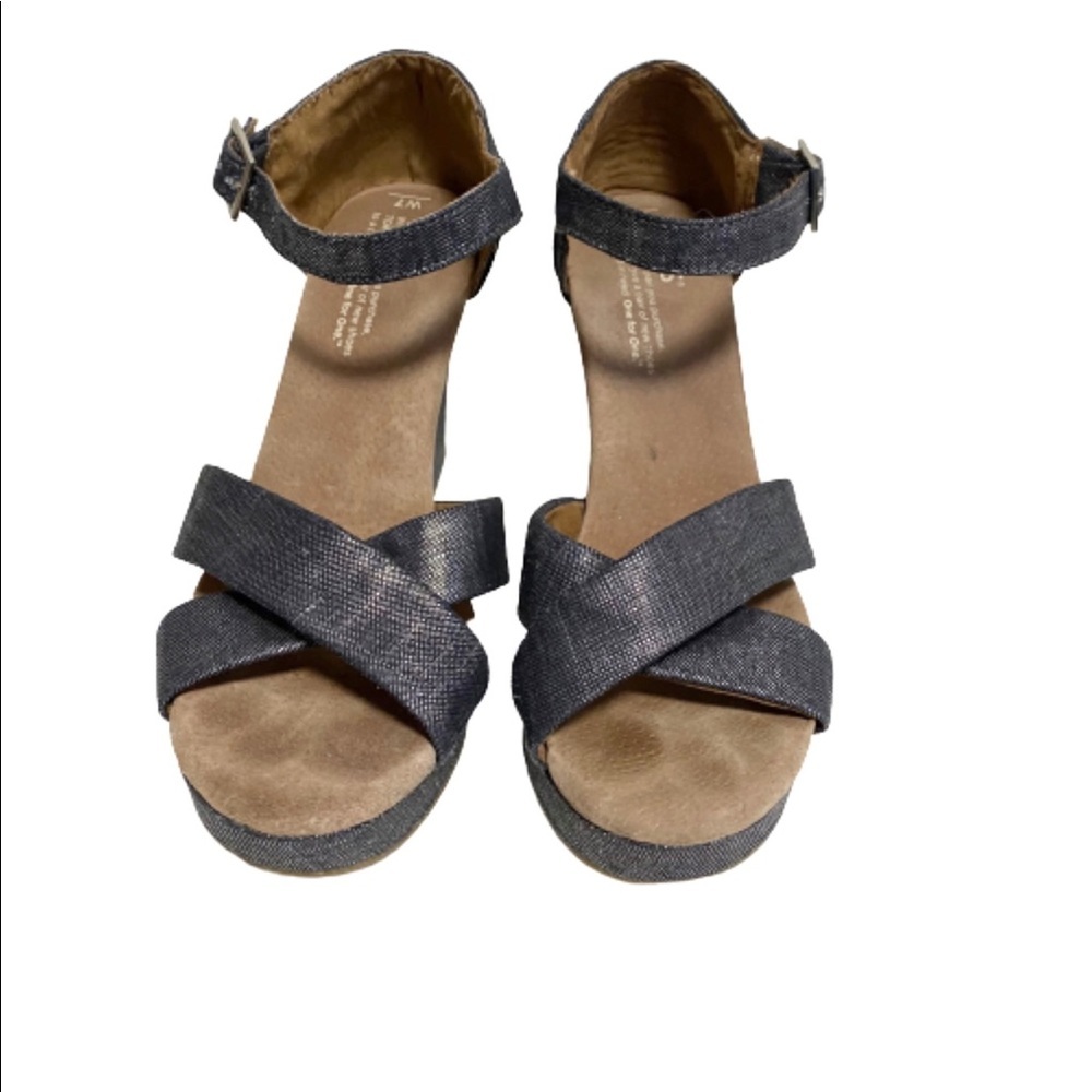 Toms Sienna metallic chambray wedge sandals size 7